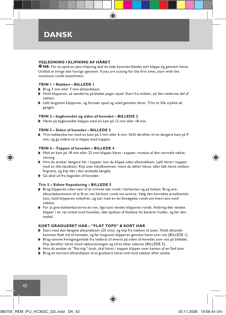 Dansk | Remington HC363C User Manual | Page 44 / 134