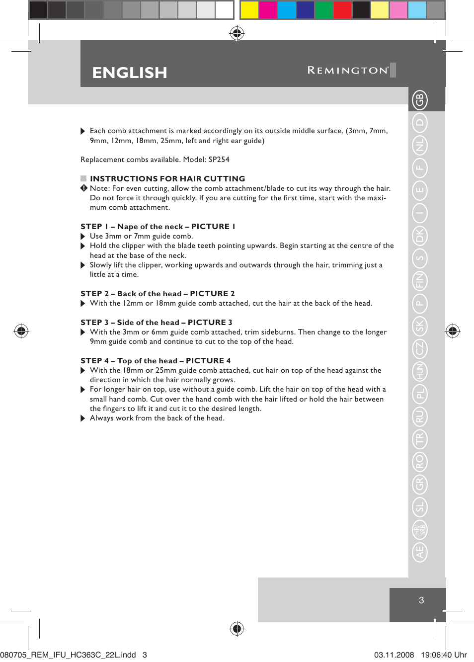 English | Remington HC363C User Manual | Page 5 / 134