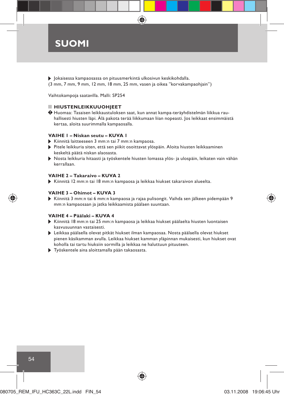 Suomi | Remington HC363C User Manual | Page 56 / 134