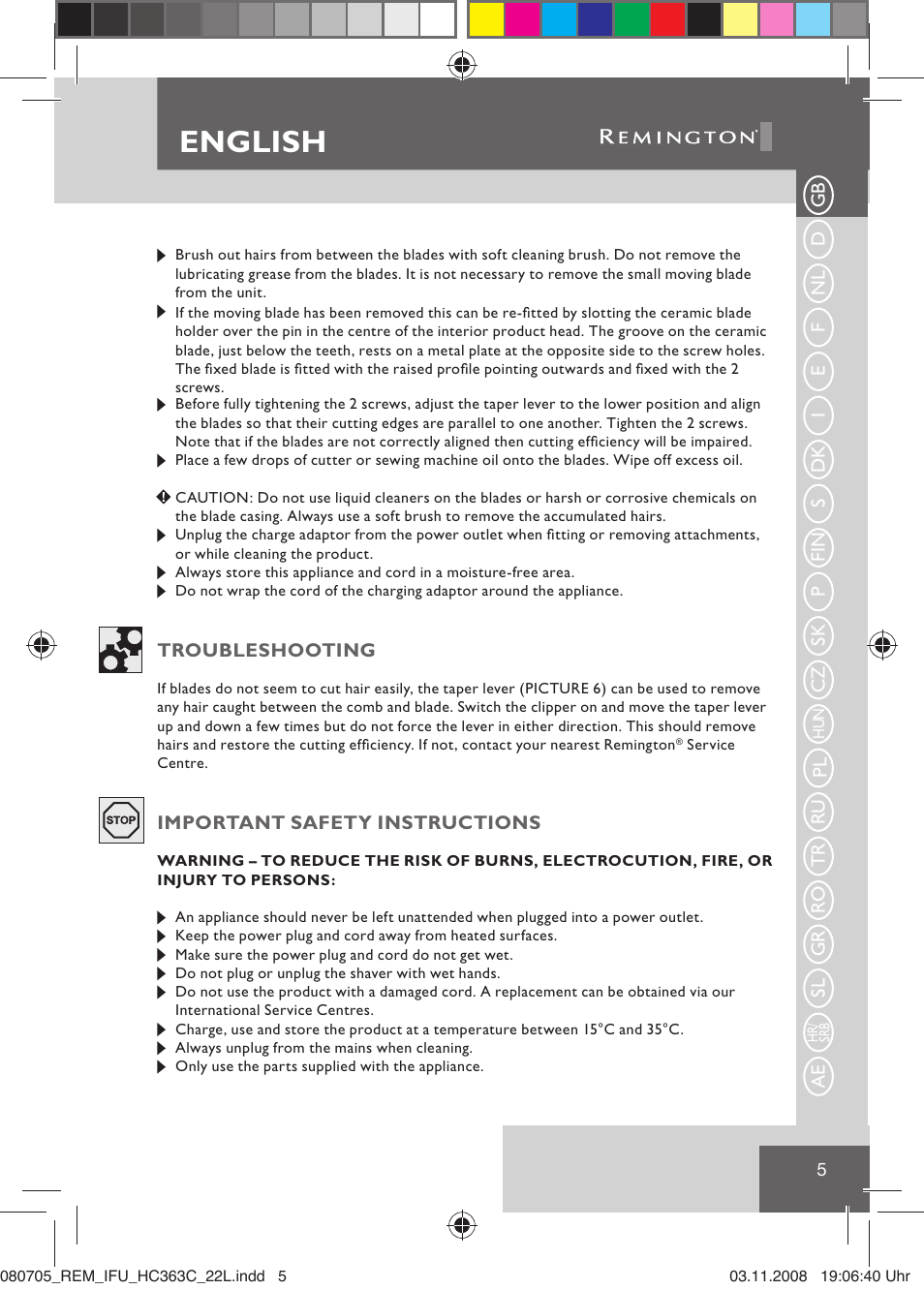 English | Remington HC363C User Manual | Page 7 / 134