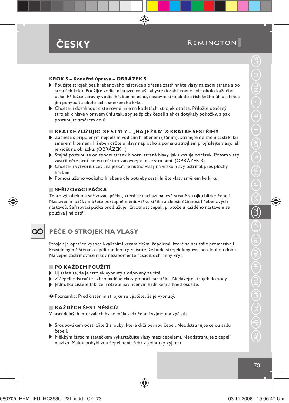 Česky | Remington HC363C User Manual | Page 75 / 134