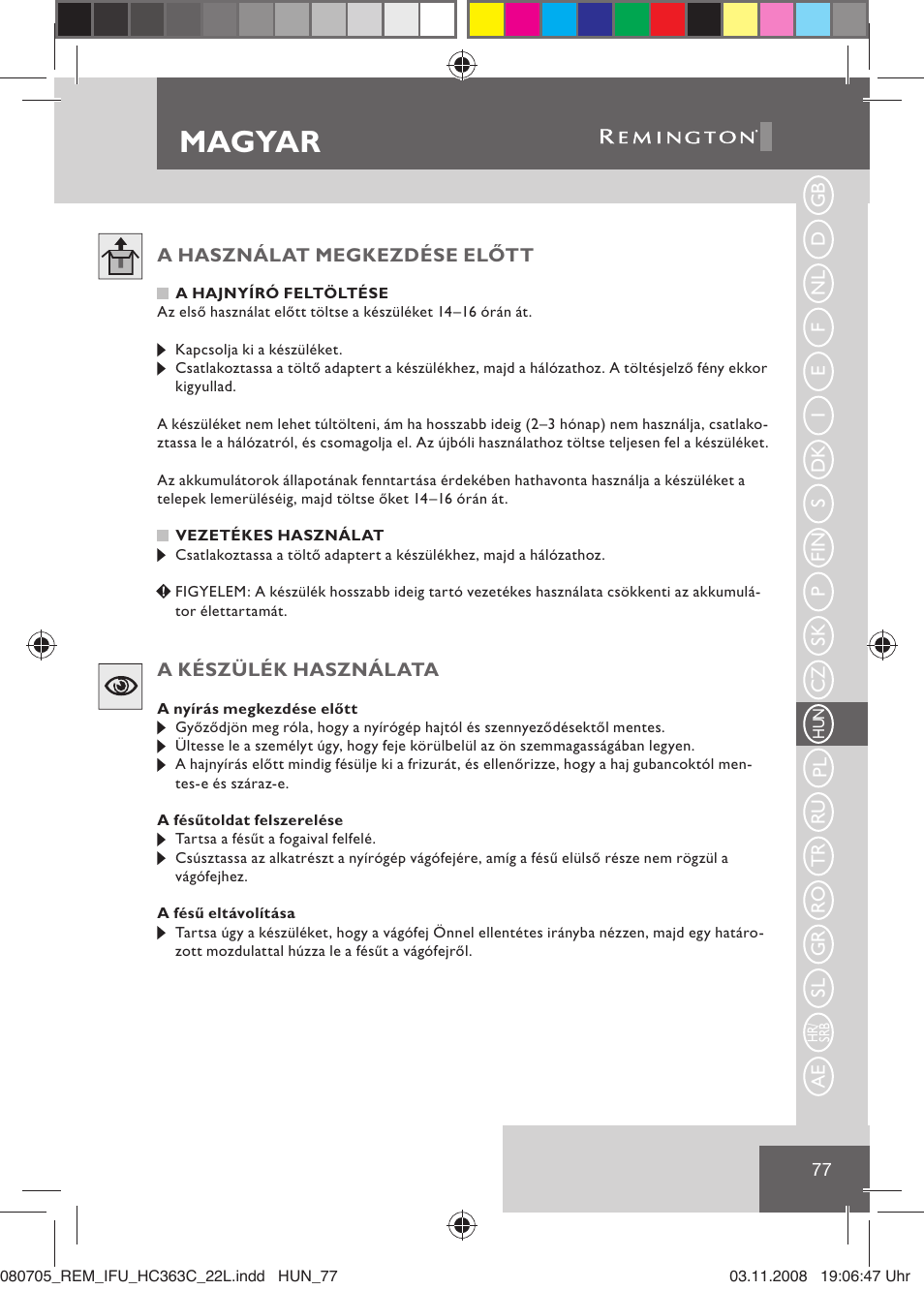 Magyar | Remington HC363C User Manual | Page 79 / 134