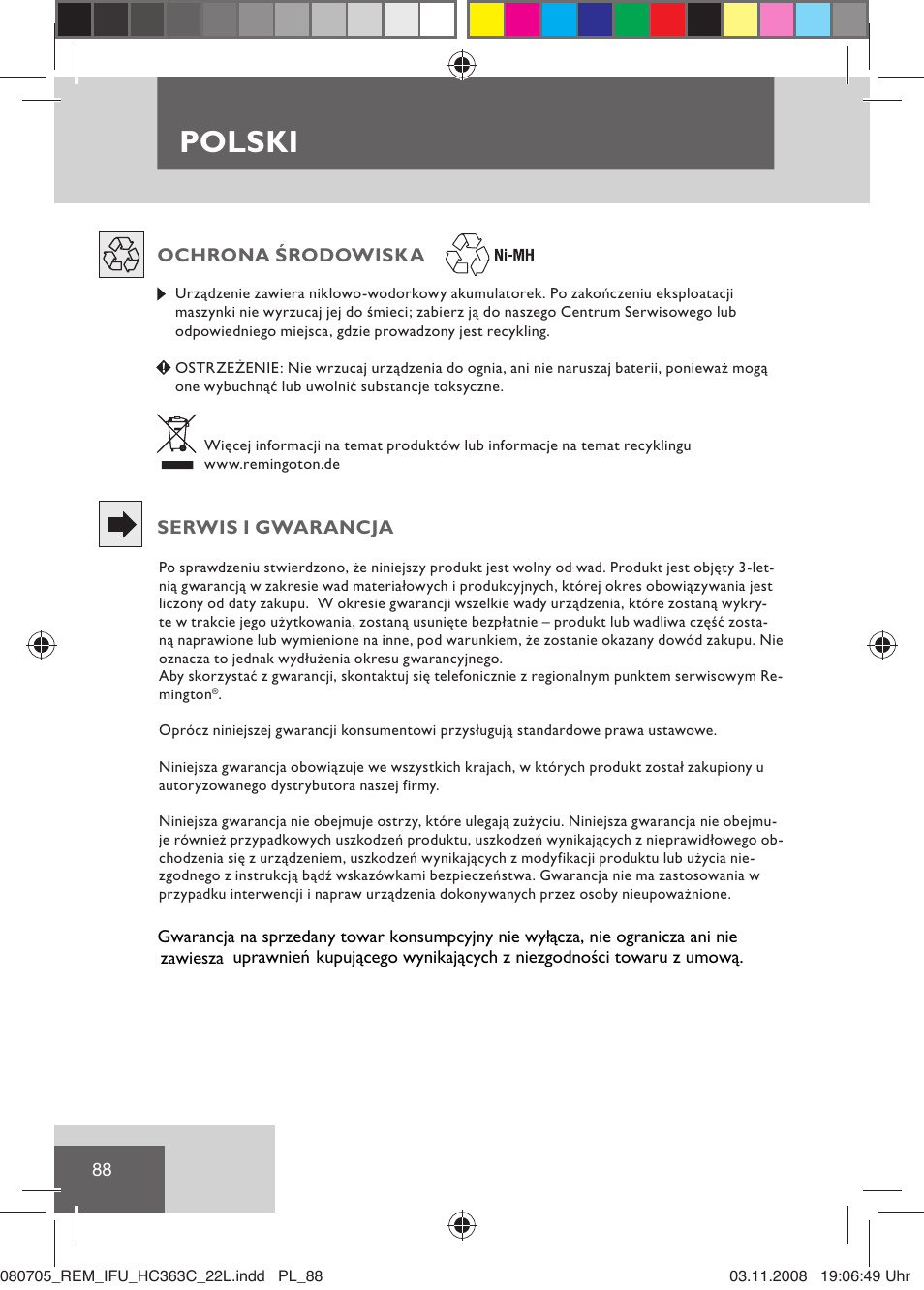 Polski | Remington HC363C User Manual | Page 90 / 134