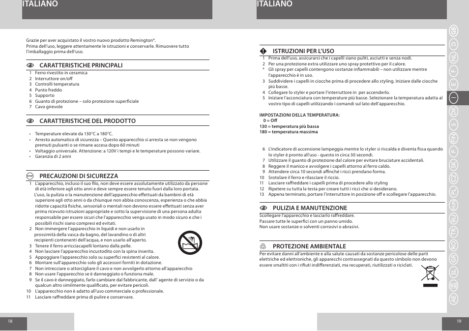 Italiano | Remington CI56W0 User Manual | Page 10 / 36