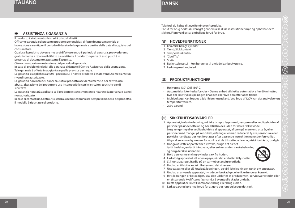 Dansk italiano | Remington CI56W0 User Manual | Page 11 / 36