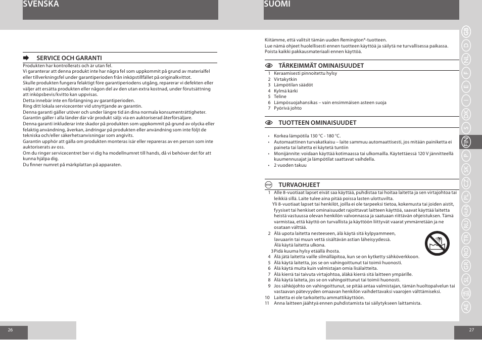 Suomi svenska | Remington CI56W0 User Manual | Page 14 / 36