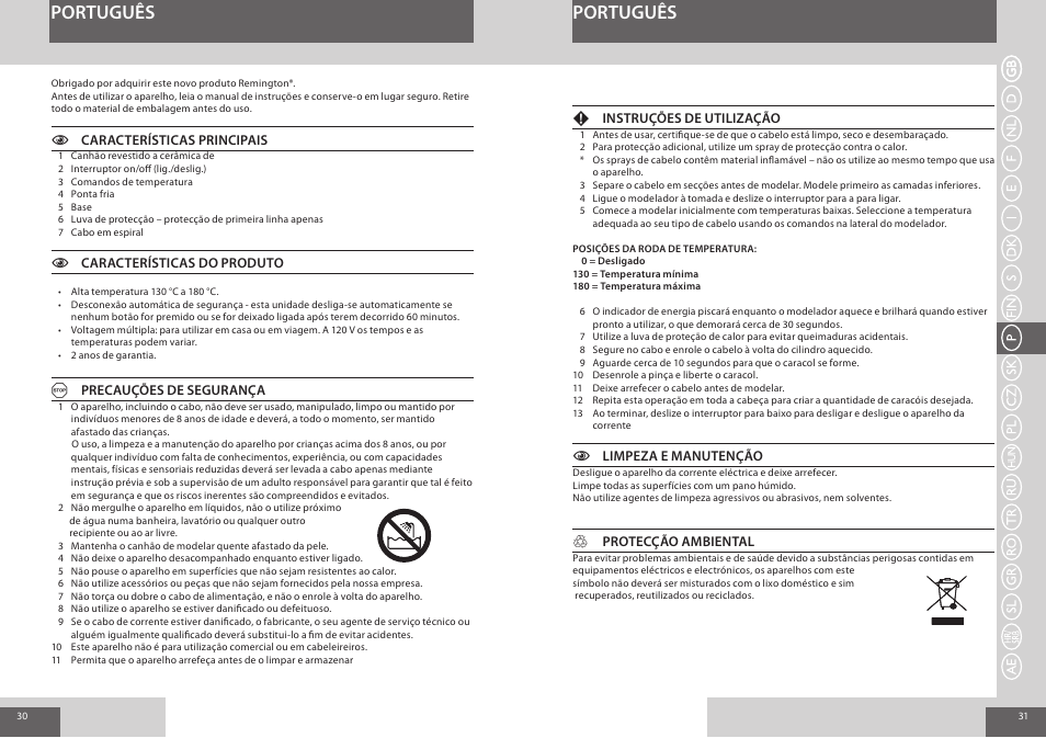 Português | Remington CI56W0 User Manual | Page 16 / 36