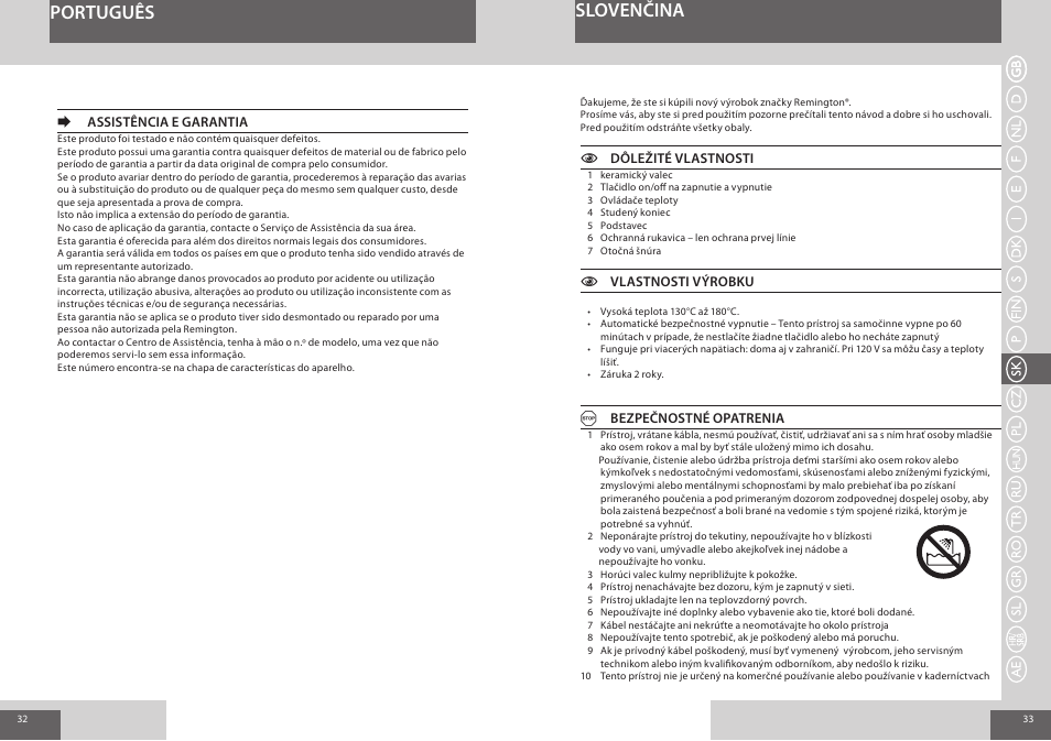 Português slovenčina | Remington CI56W0 User Manual | Page 17 / 36