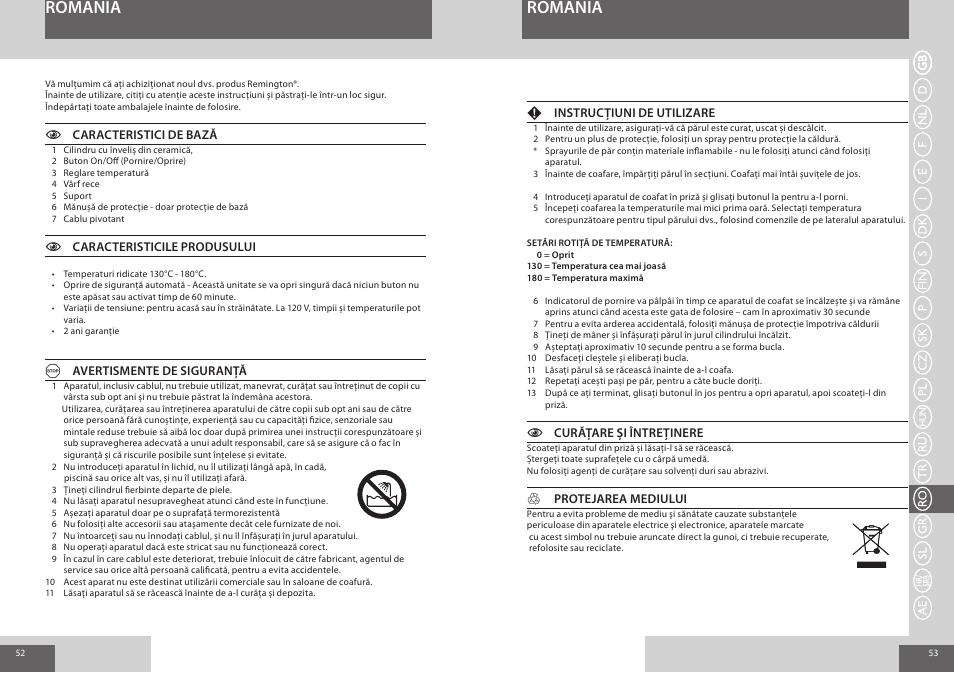 Romania | Remington CI56W0 User Manual | Page 27 / 36