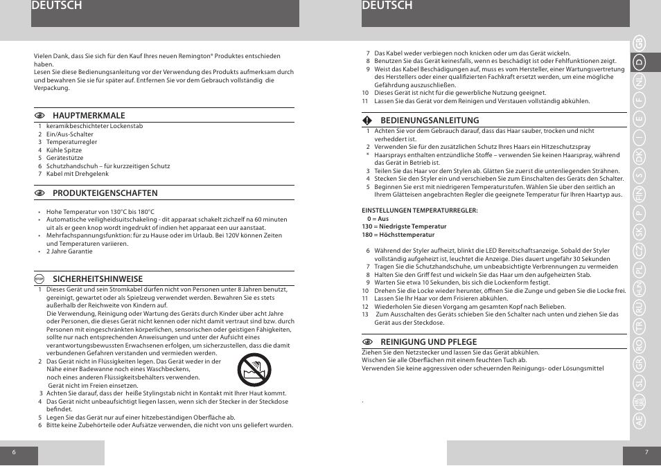 Deutsch | Remington CI56W0 User Manual | Page 4 / 36