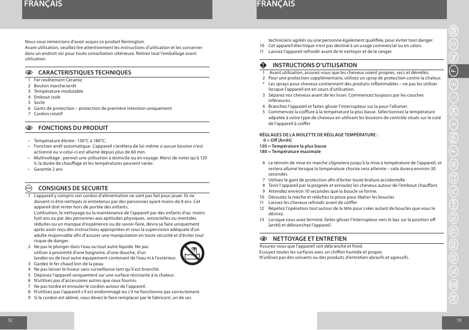 Français | Remington CI56W0 User Manual | Page 7 / 36