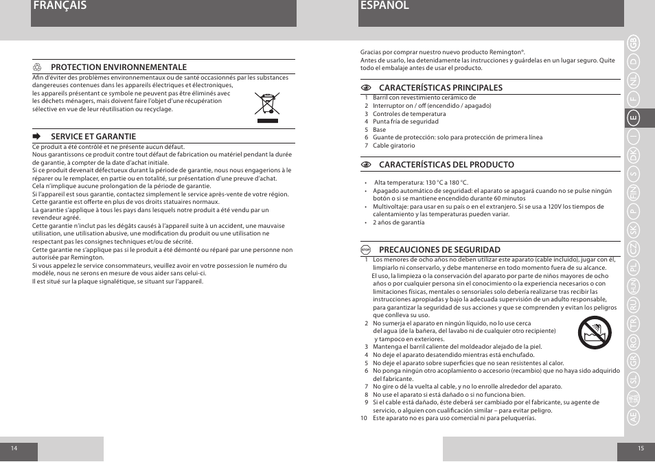 Español français | Remington CI56W0 User Manual | Page 8 / 36