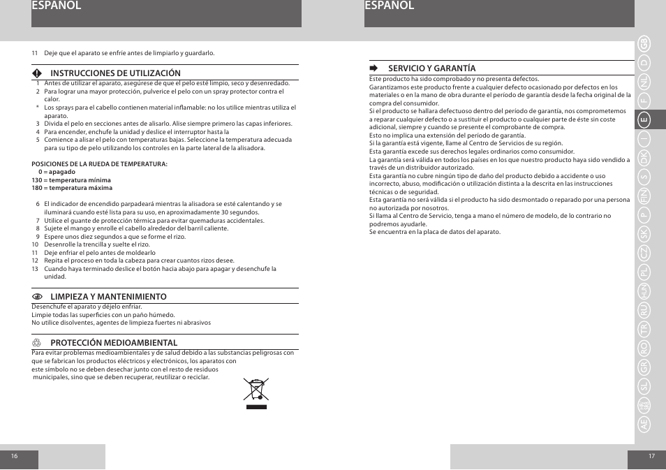 Español | Remington CI56W0 User Manual | Page 9 / 36