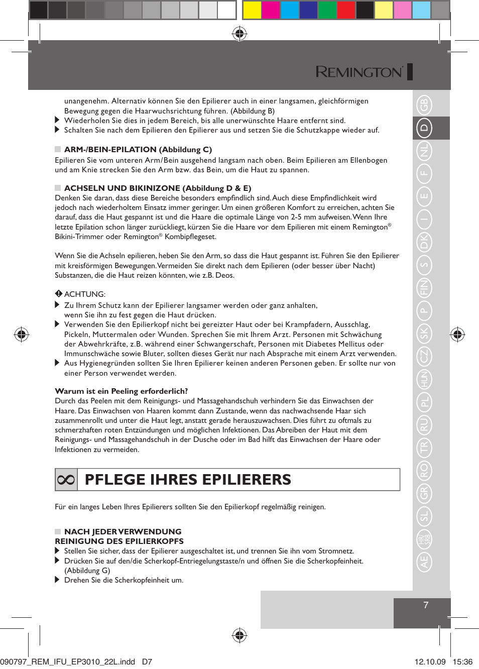 Pflege ihres epilierers | Remington EP6010C User Manual | Page 10 / 98