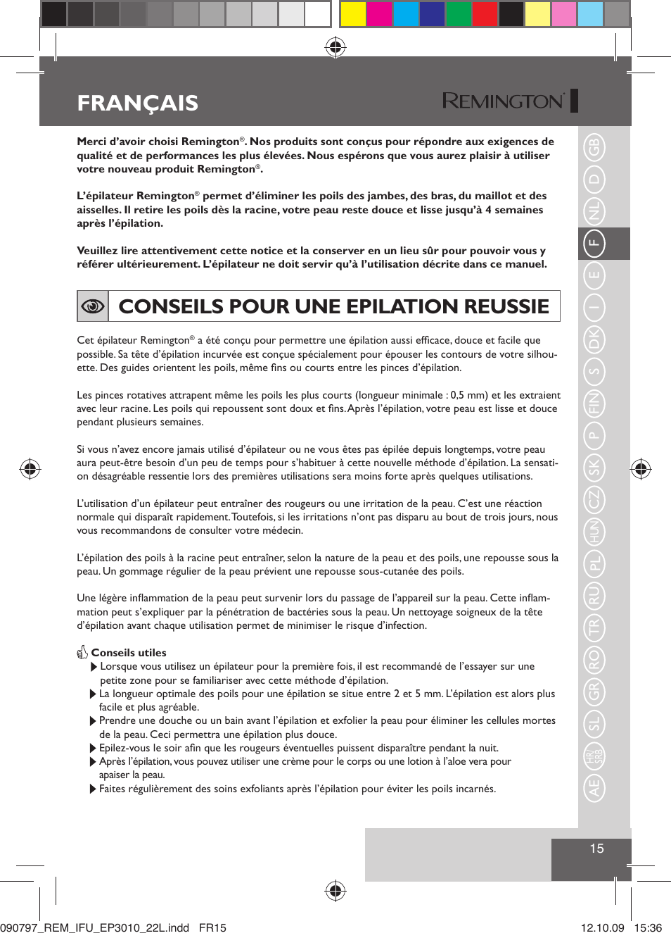 Français, Conseils pour une epilation reussie | Remington EP6010C User Manual | Page 18 / 98