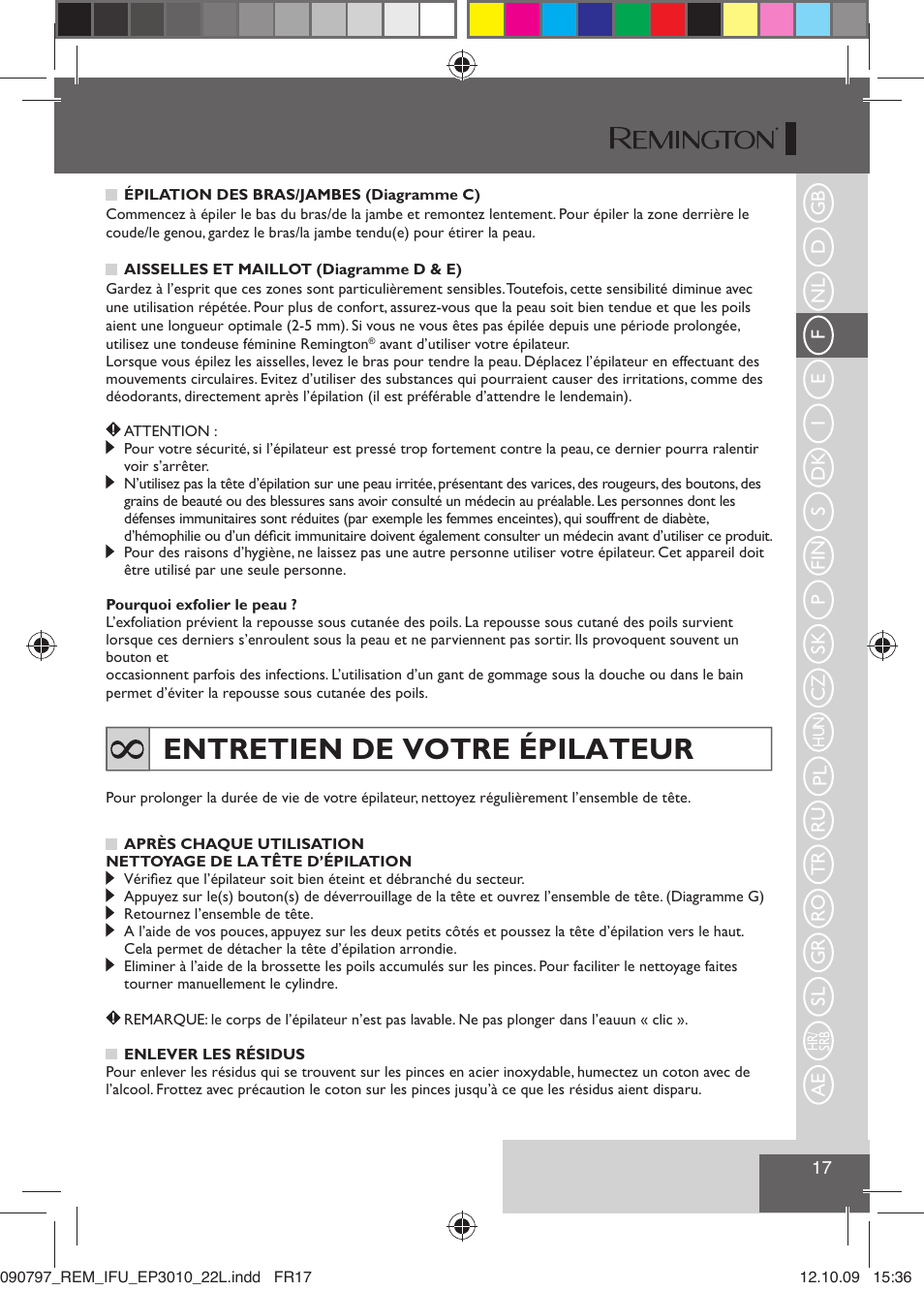 Entretien de votre épilateur | Remington EP6010C User Manual | Page 20 / 98