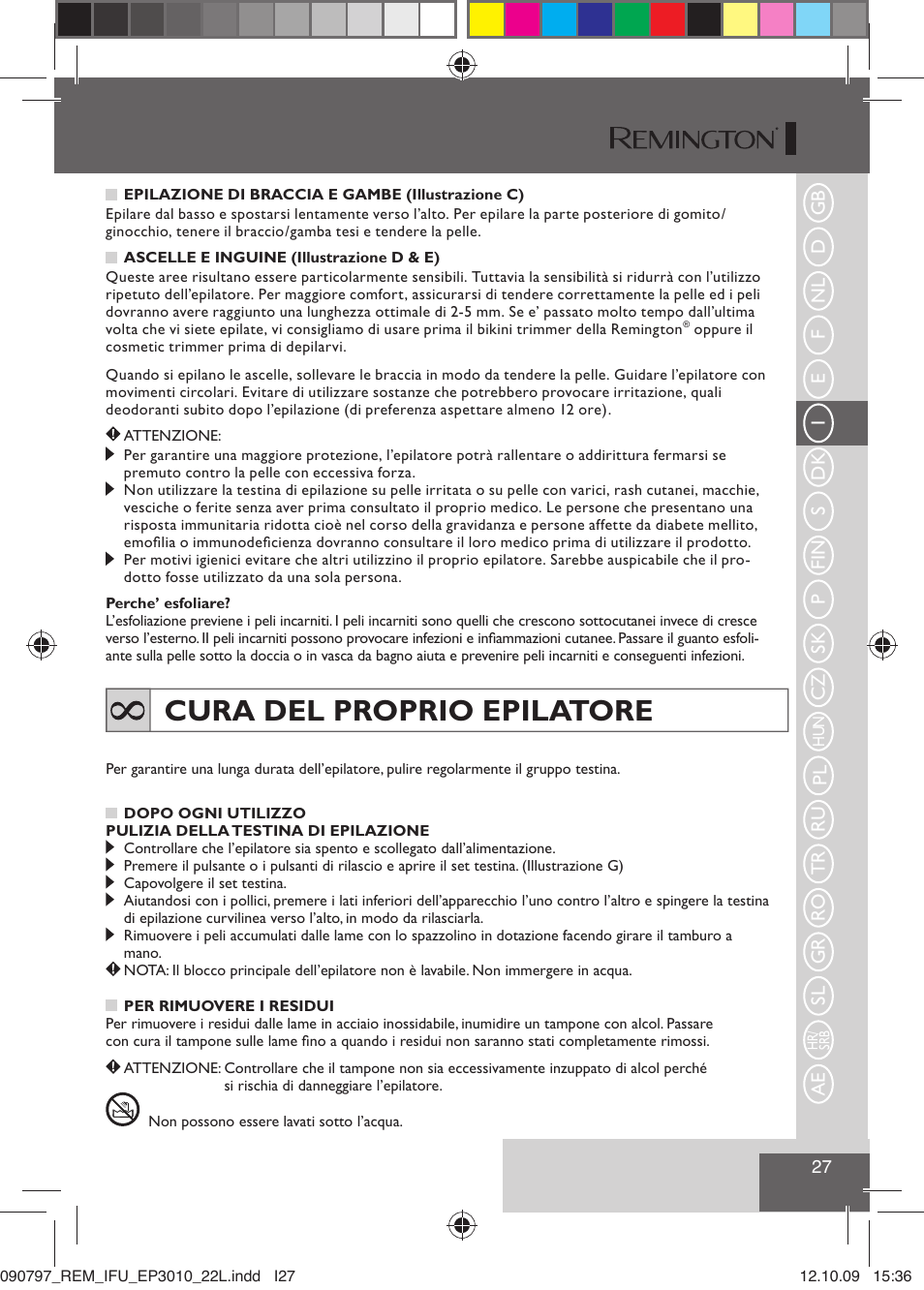 Cura del proprio epilatore | Remington EP6010C User Manual | Page 30 / 98