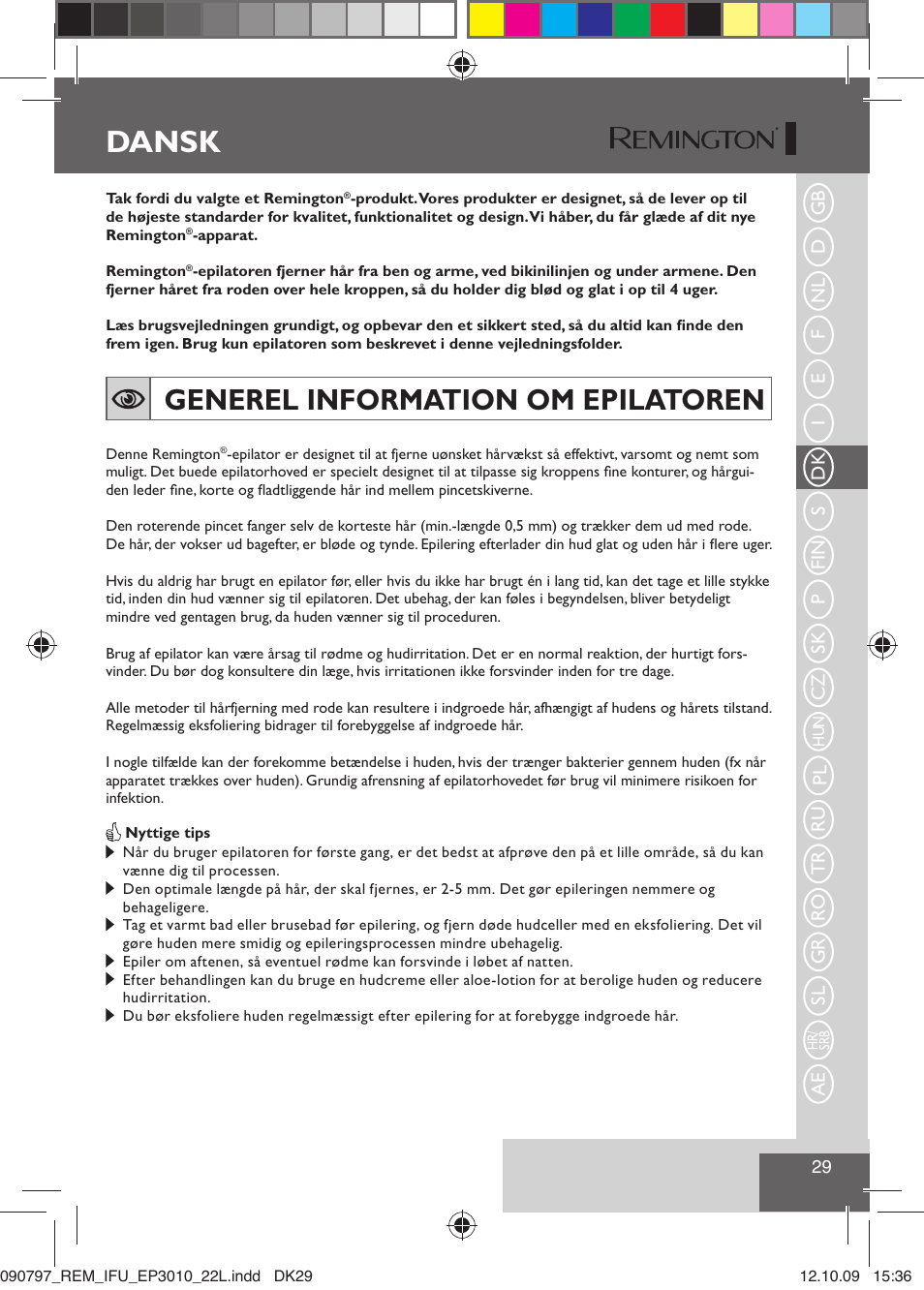 Dansk, Generel information om epilatoren | Remington EP6010C User Manual | Page 32 / 98