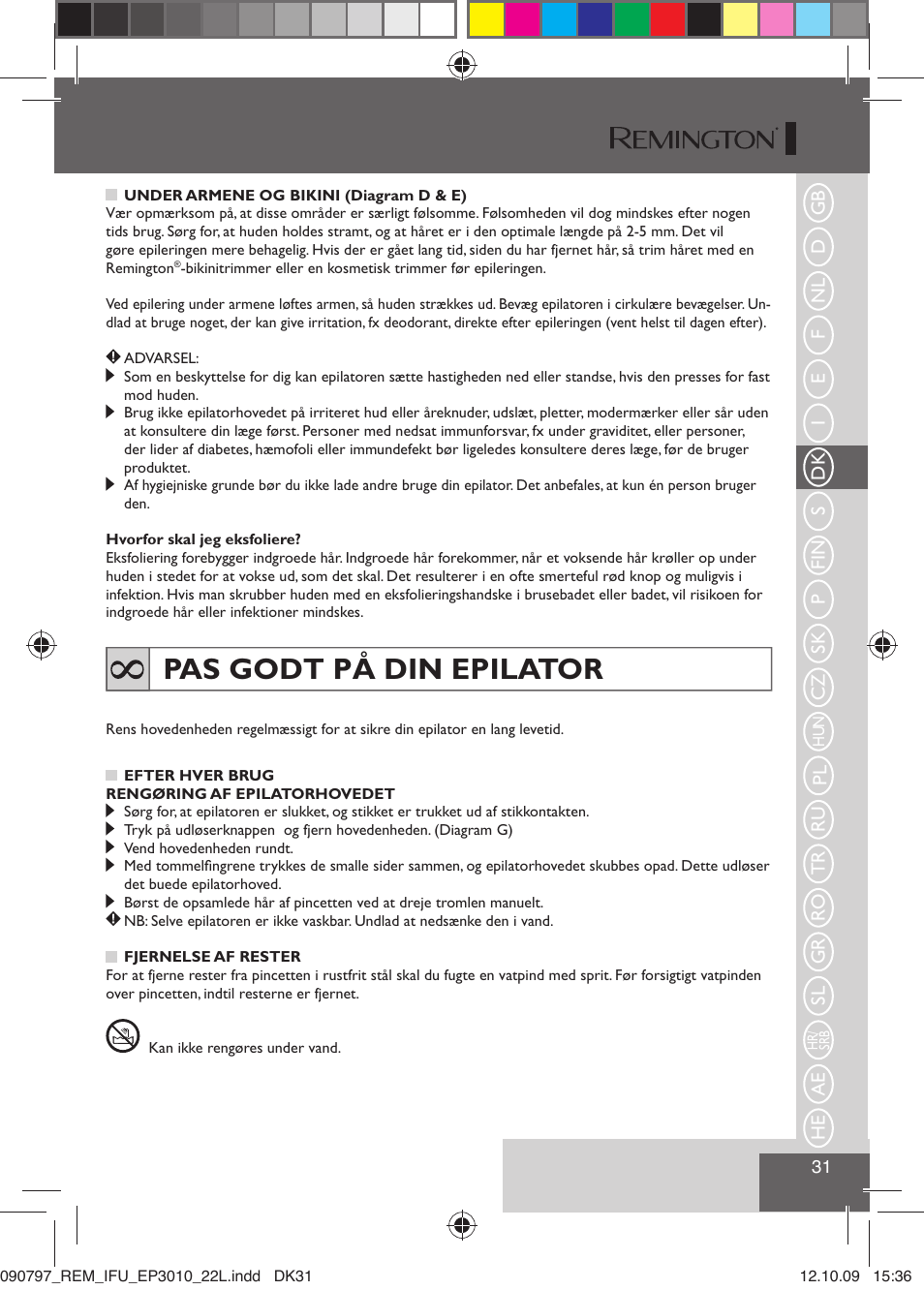 Pas godt på din epilator | Remington EP6010C User Manual | Page 34 / 98