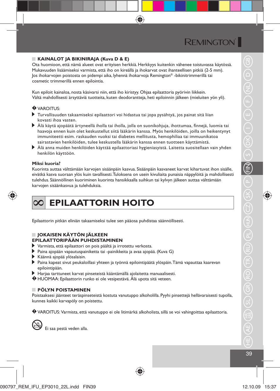 Epilaattorin hoito | Remington EP6010C User Manual | Page 42 / 98