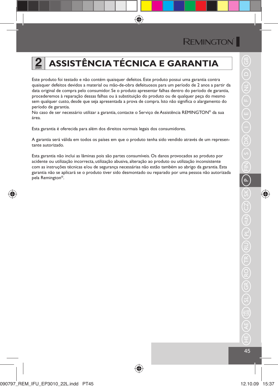 Assistência técnica e garantia | Remington EP6010C User Manual | Page 48 / 98