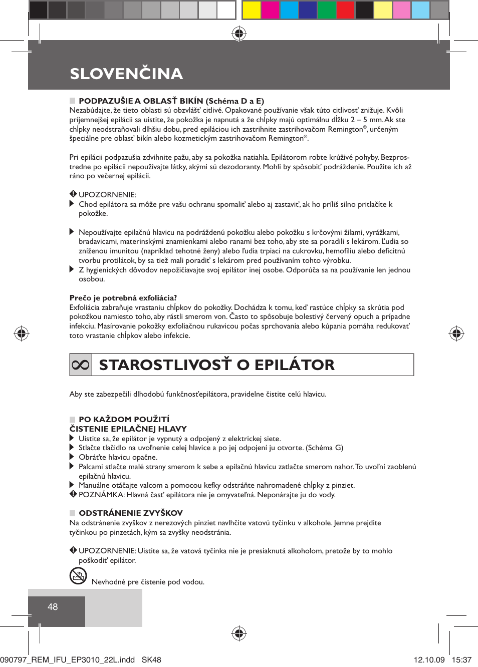 Slovenčina, Starostlivosť o epilátor | Remington EP6010C User Manual | Page 51 / 98
