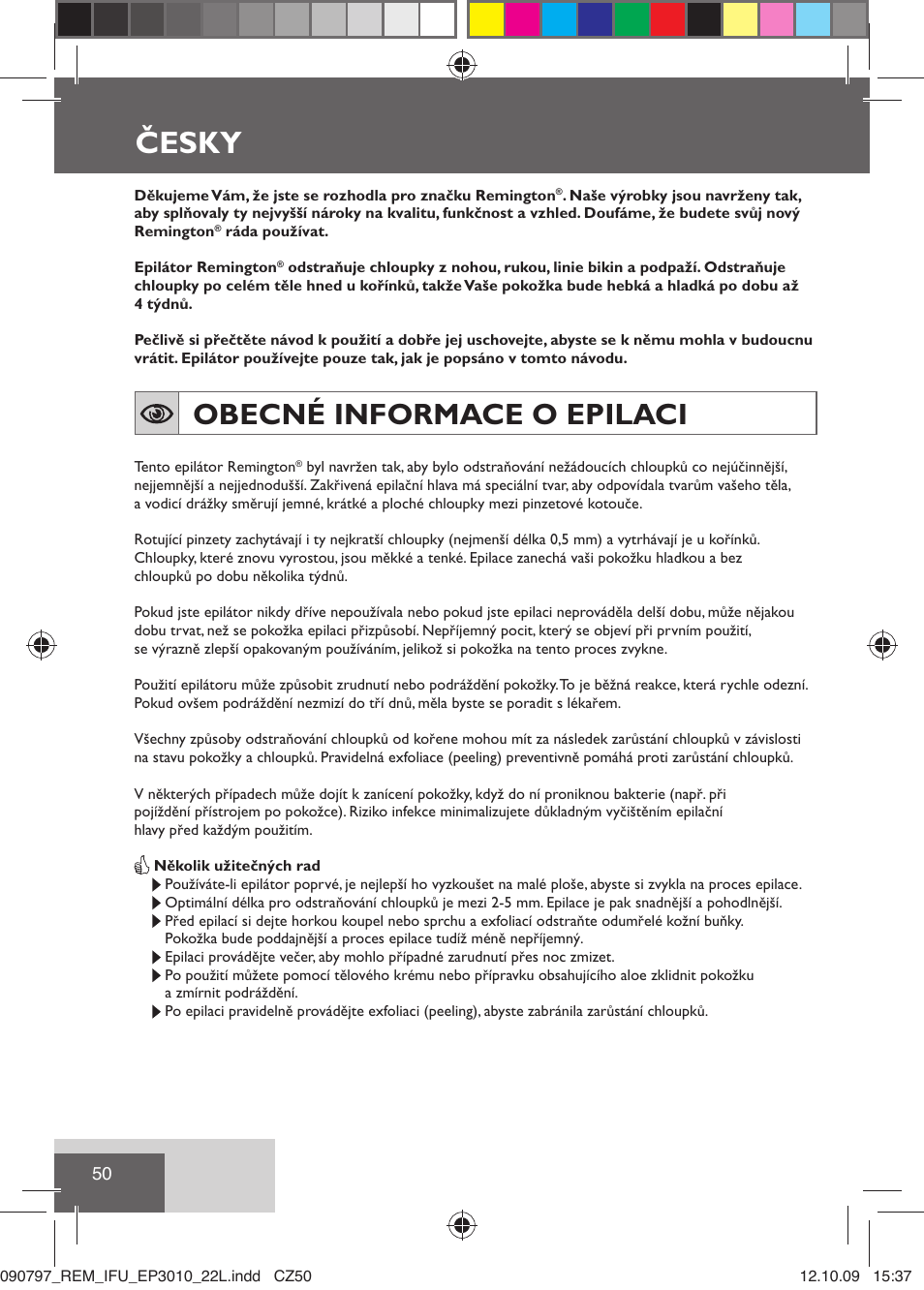 Česky, Obecné informace o epilaci | Remington EP6010C User Manual | Page 53 / 98
