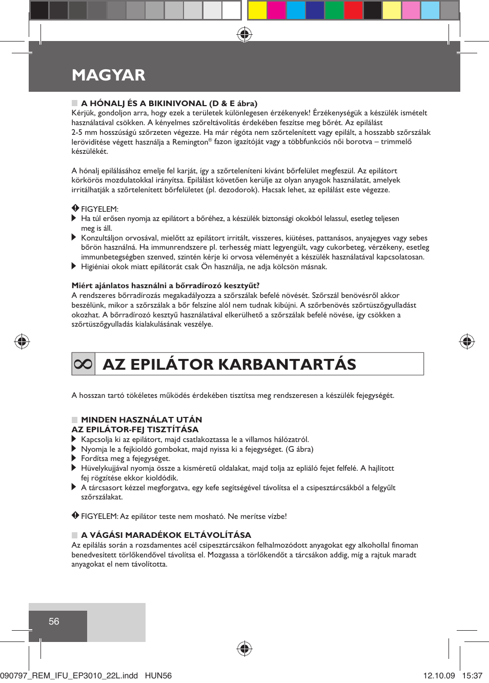 Magyar, Az epilátor karbantartás | Remington EP6010C User Manual | Page 59 / 98