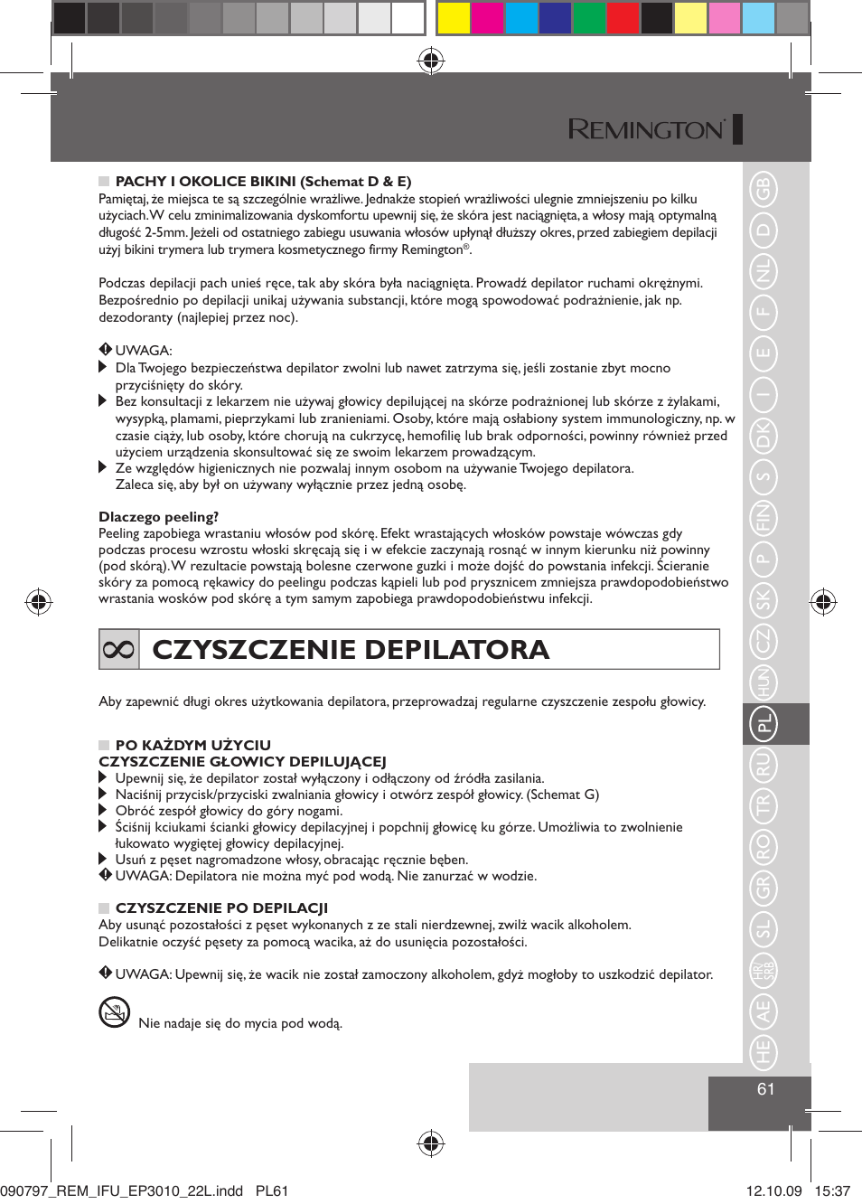 Czyszczenie depilatora | Remington EP6010C User Manual | Page 64 / 98