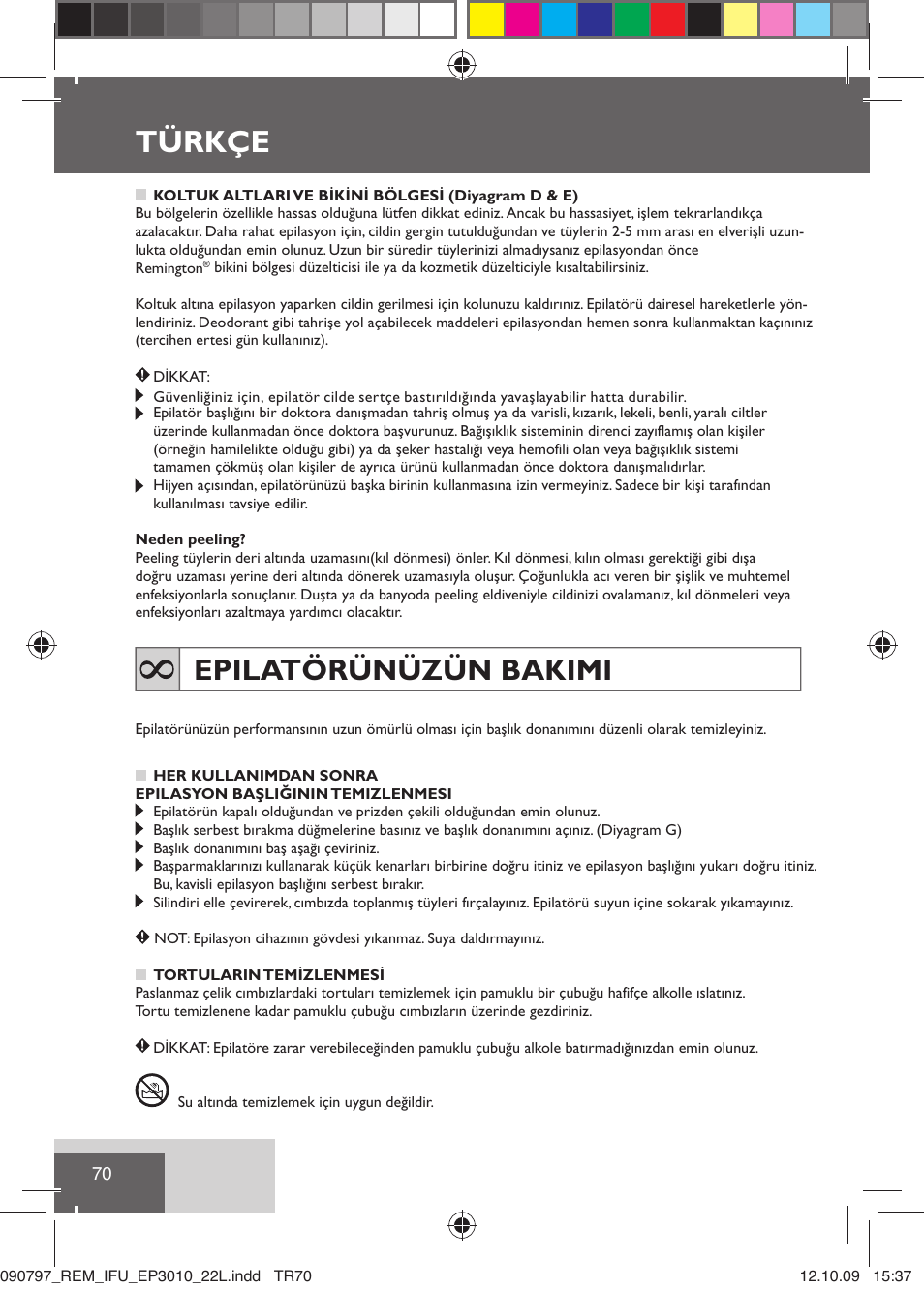 Türkçe, Epilatörünüzün bakimi | Remington EP6010C User Manual | Page 73 / 98