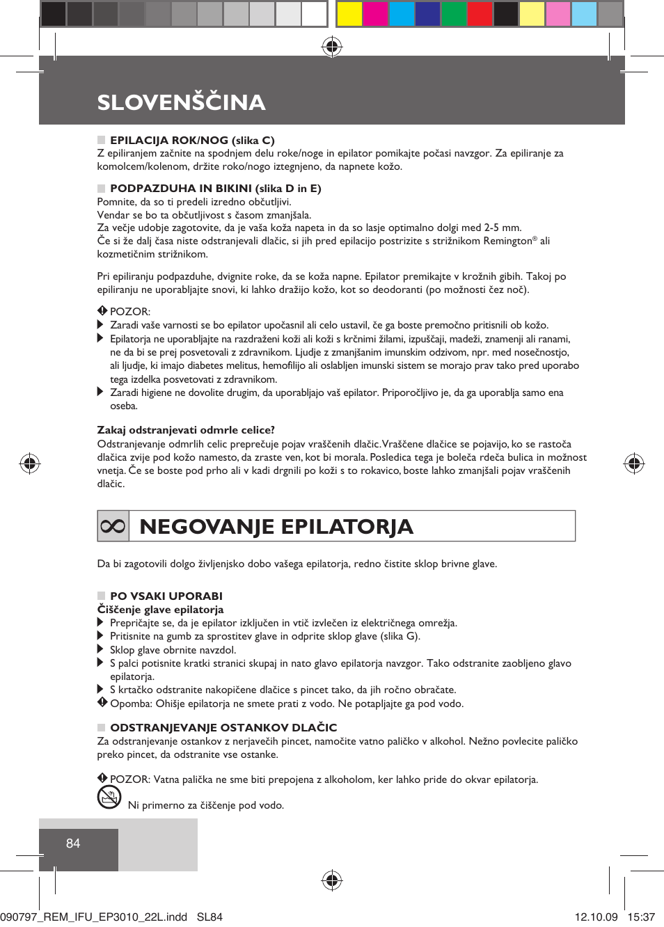 Slovenščina, Negovanje epilatorja | Remington EP6010C User Manual | Page 87 / 98