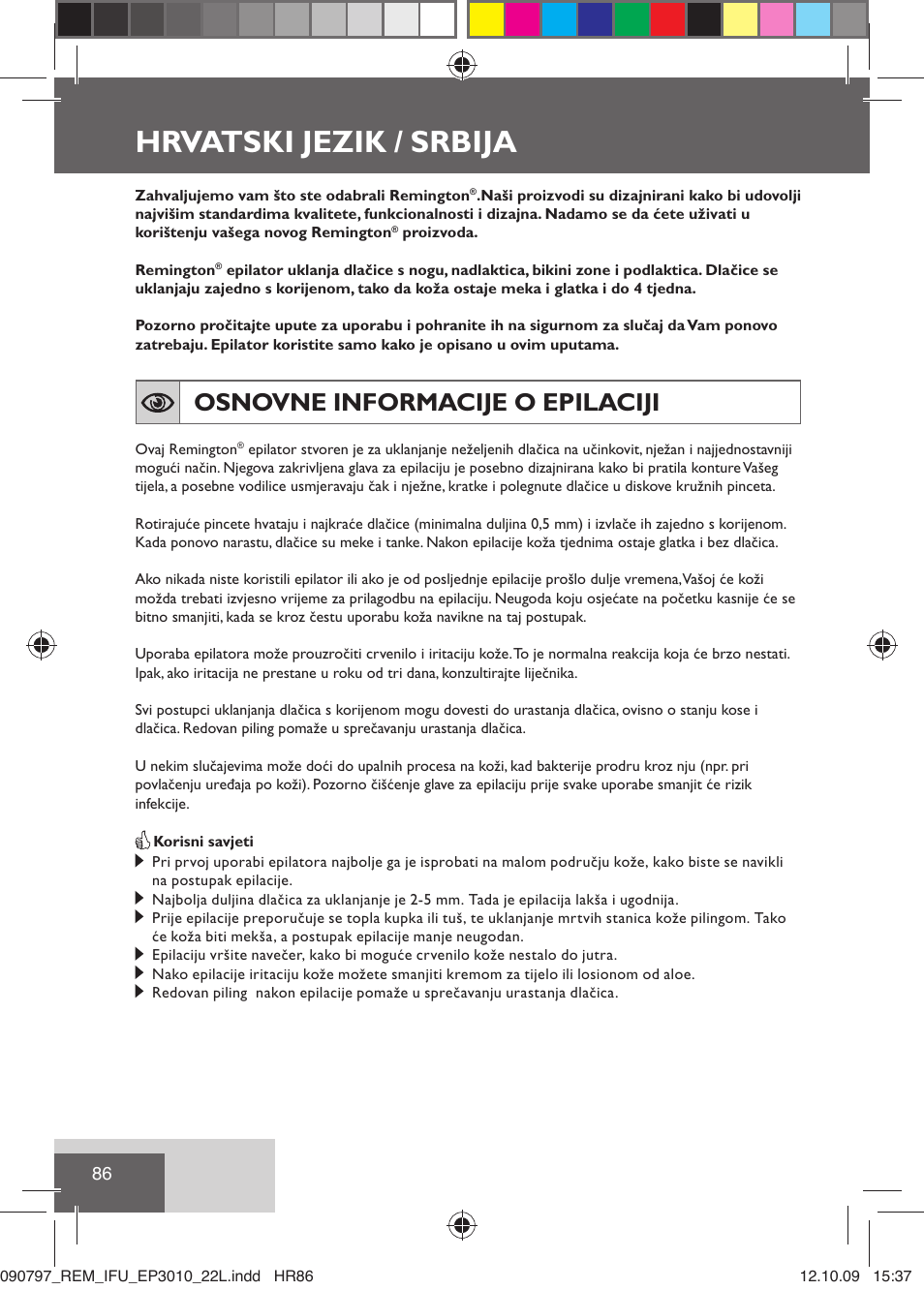 Hrvatski jezik / srbija, Osnovne informacije o epilaciji | Remington EP6010C User Manual | Page 89 / 98