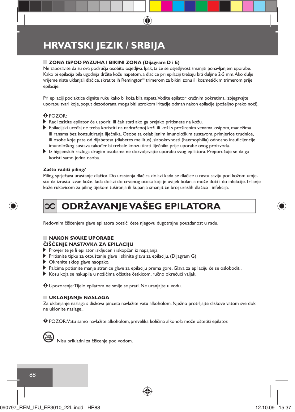 Hrvatski jezik / srbija, Održavanje vašeg epilatora | Remington EP6010C User Manual | Page 91 / 98