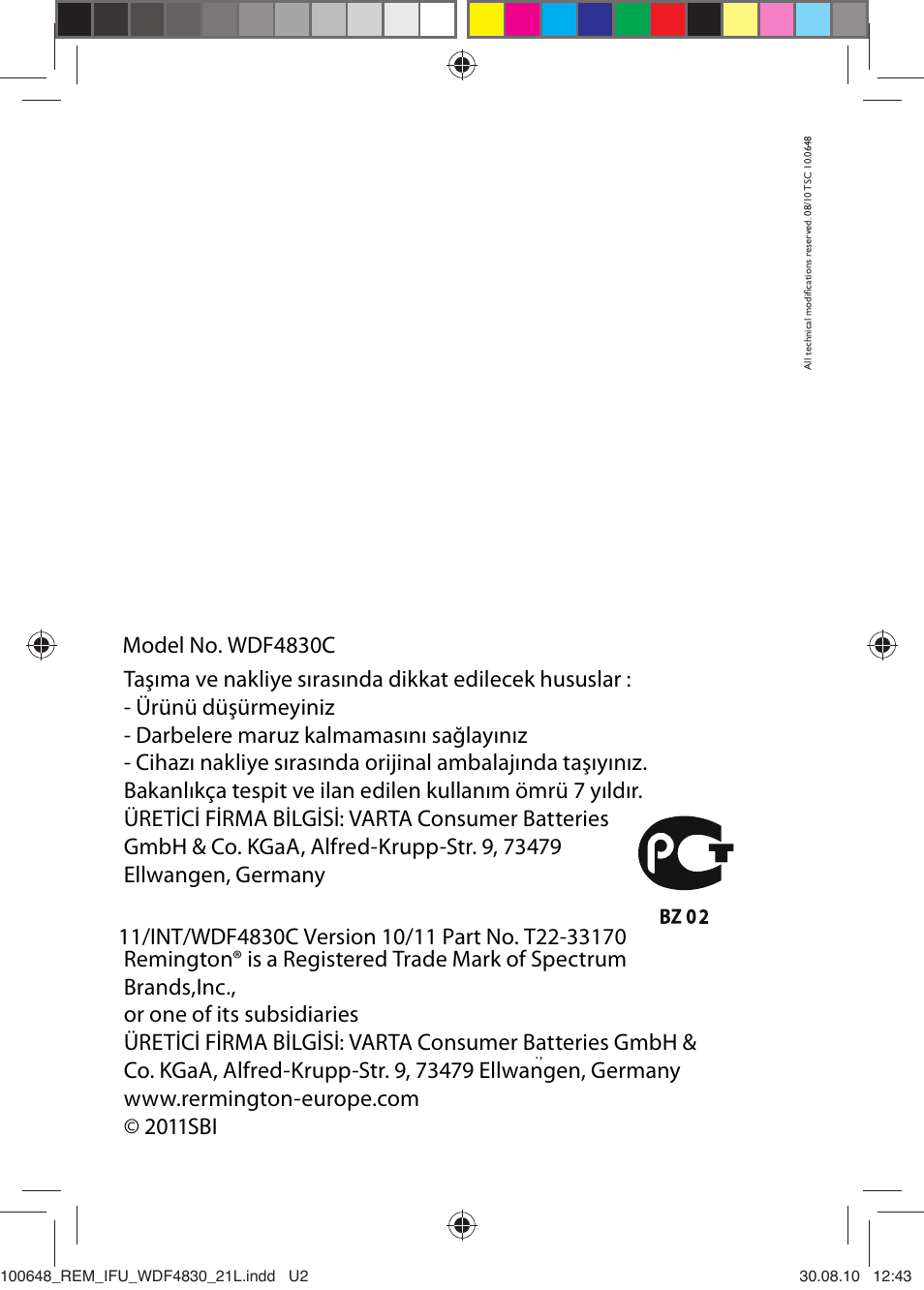 Remington WDF4830C User Manual | 111 pages