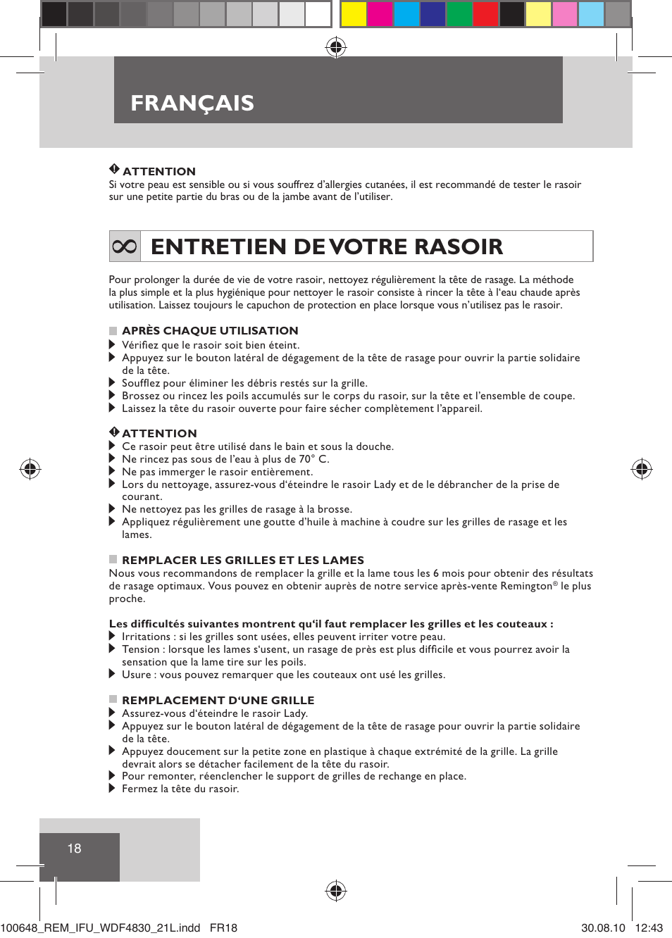 Français, Entretien de votre rasoir | Remington WDF4830C User Manual | Page 21 / 111
