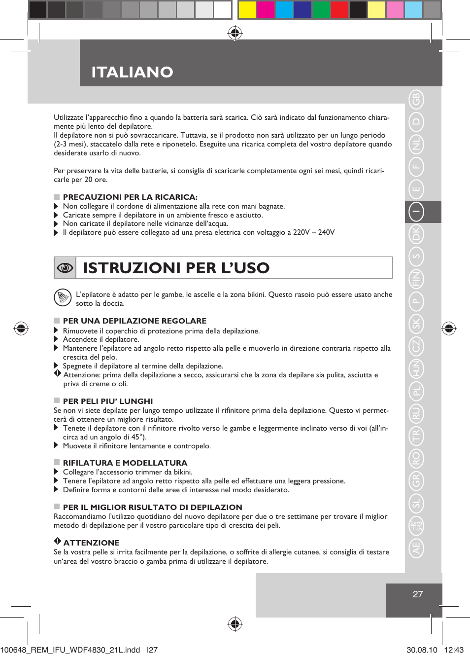 Italiano, Istruzioni per l’uso | Remington WDF4830C User Manual | Page 30 / 111