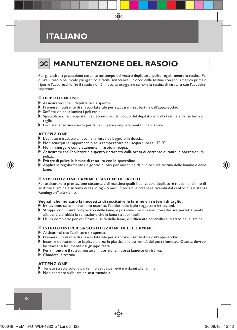 Italiano, Manutenzione del rasoio | Remington WDF4830C User Manual | Page 31 / 111