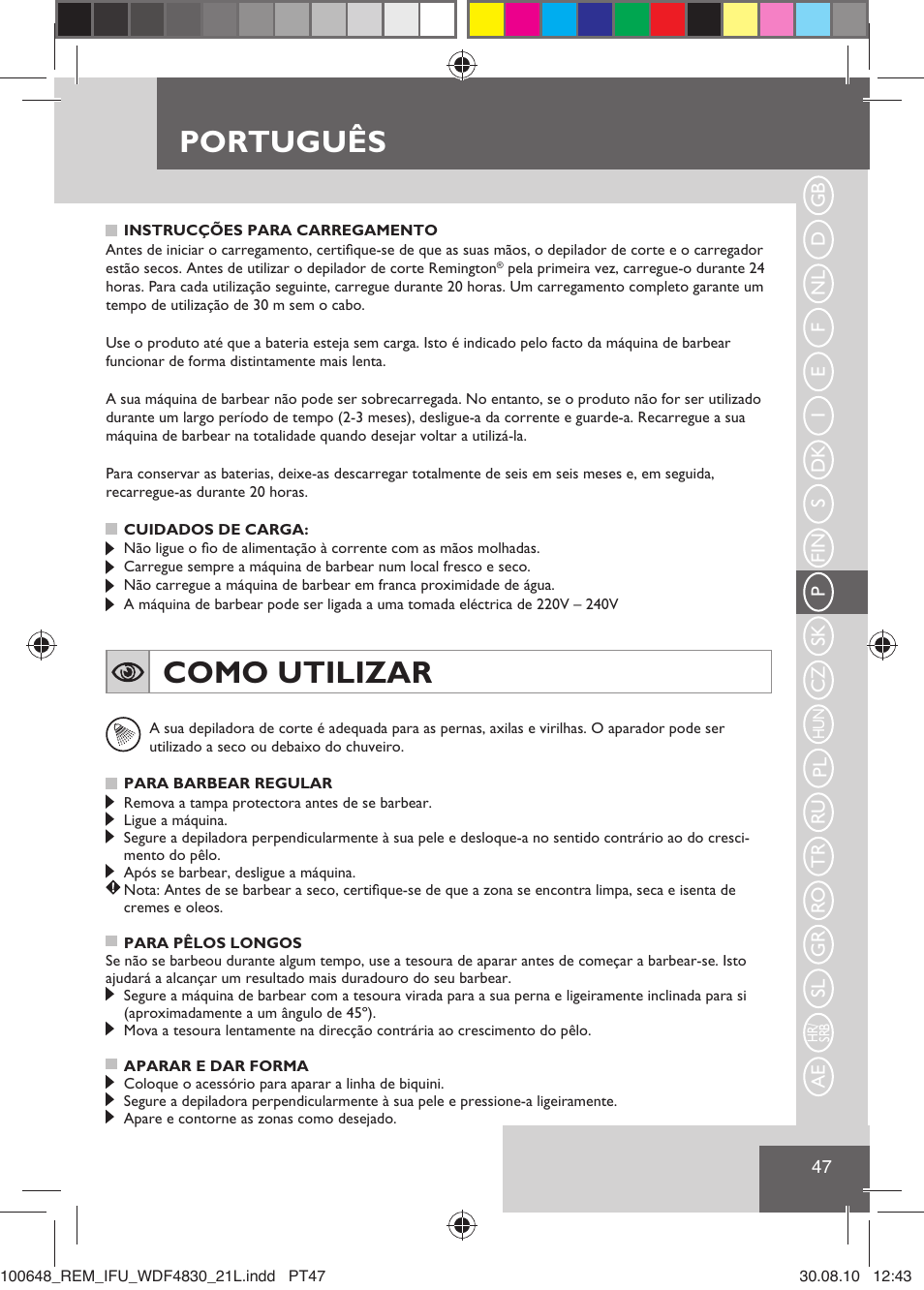 Português, Como utilizar | Remington WDF4830C User Manual | Page 50 / 111