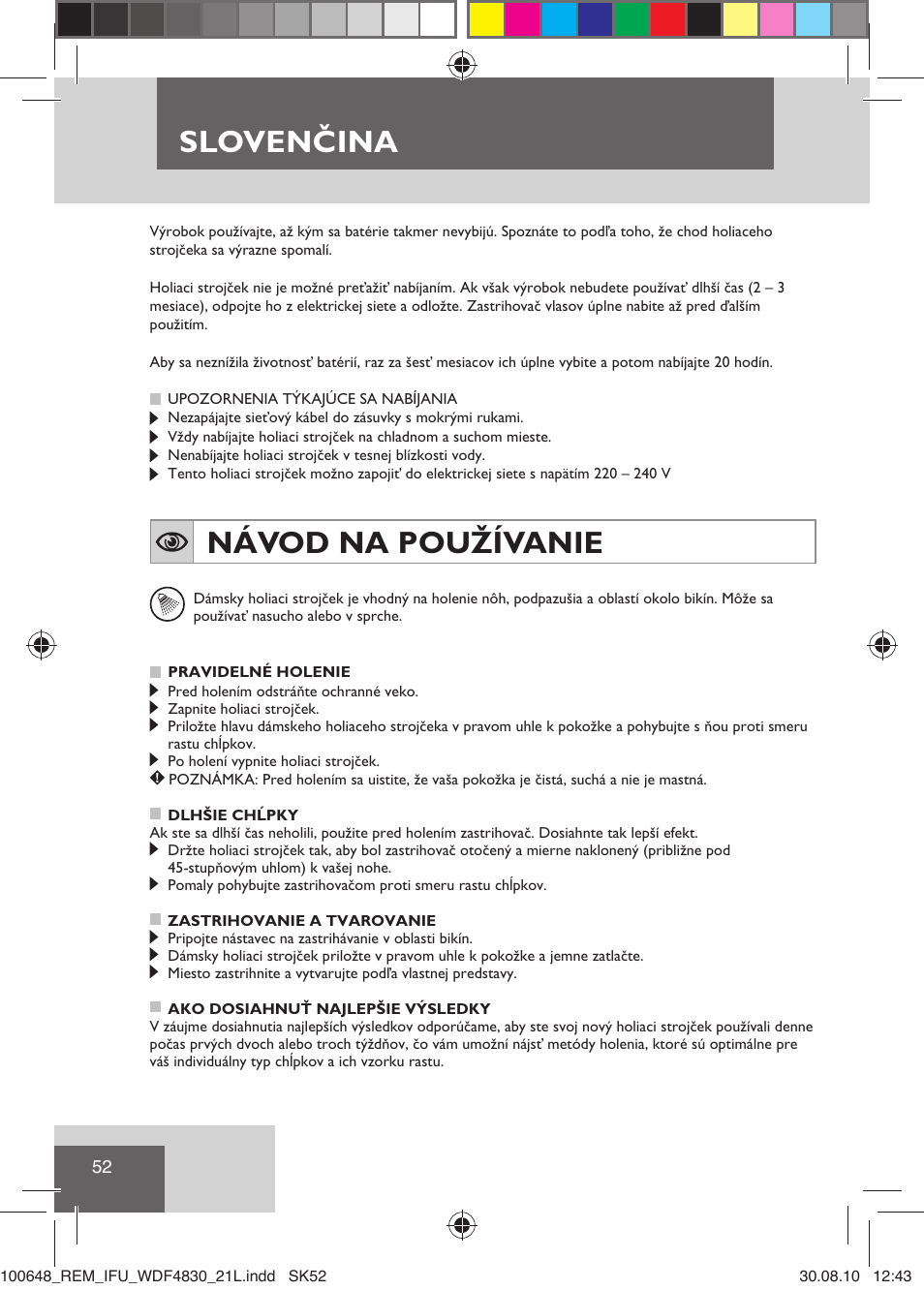 Slovenčina, Návod na používanie | Remington WDF4830C User Manual | Page 55 / 111