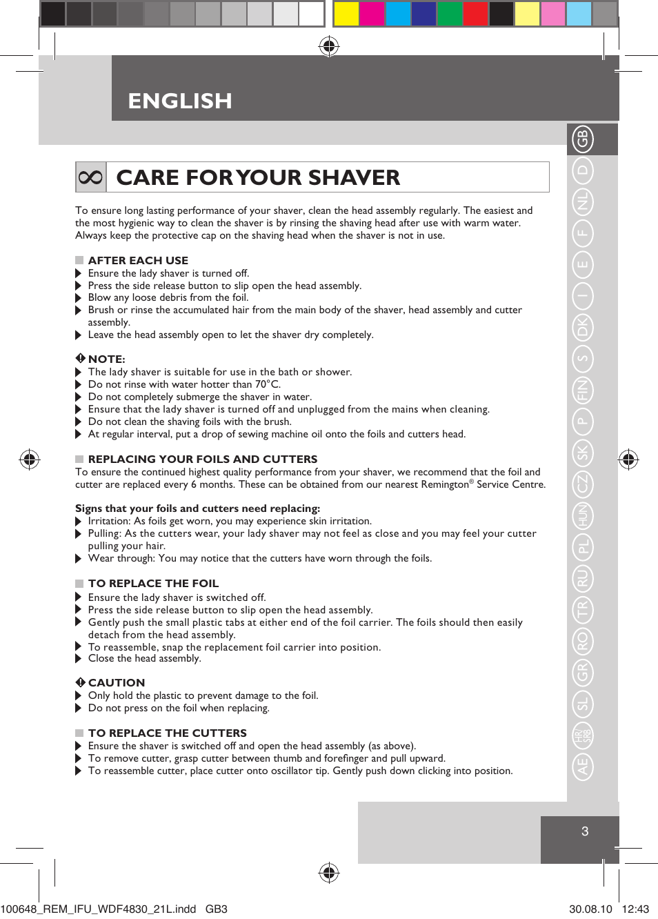 English, Care for your shaver | Remington WDF4830C User Manual | Page 6 / 111