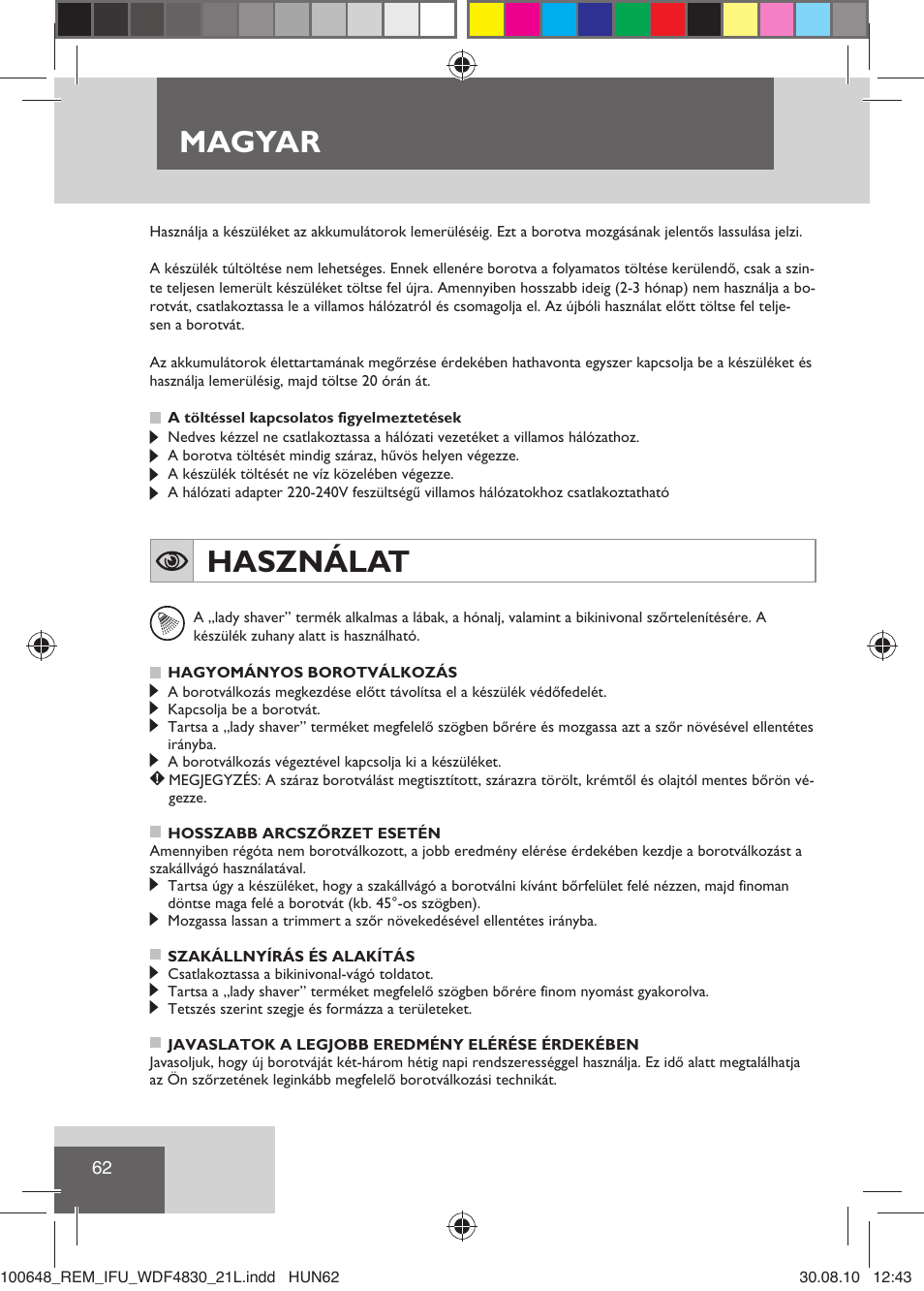 Magyar, Használat | Remington WDF4830C User Manual | Page 65 / 111