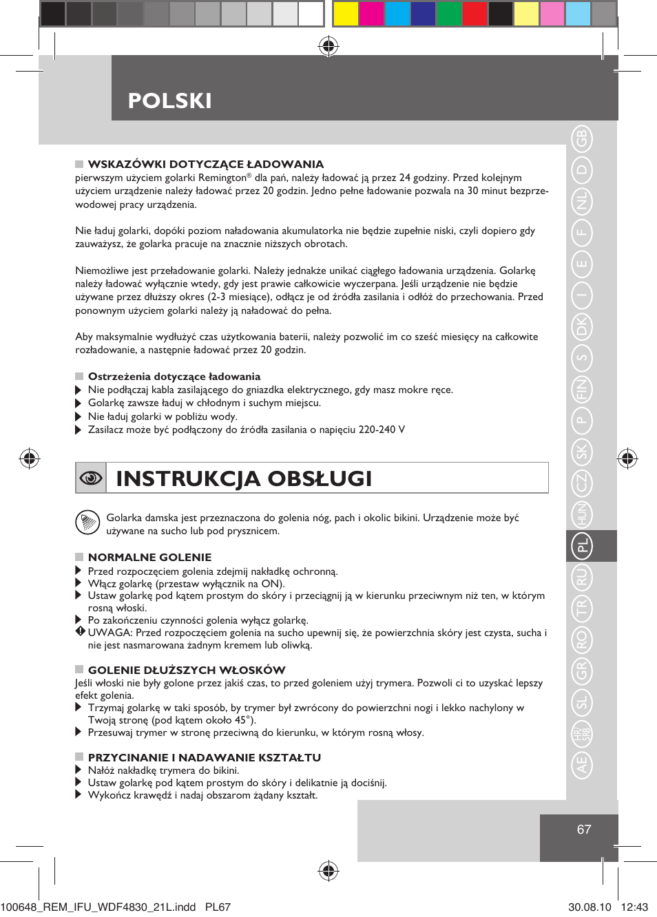 Polski, Instrukcja obsługi | Remington WDF4830C User Manual | Page 70 / 111