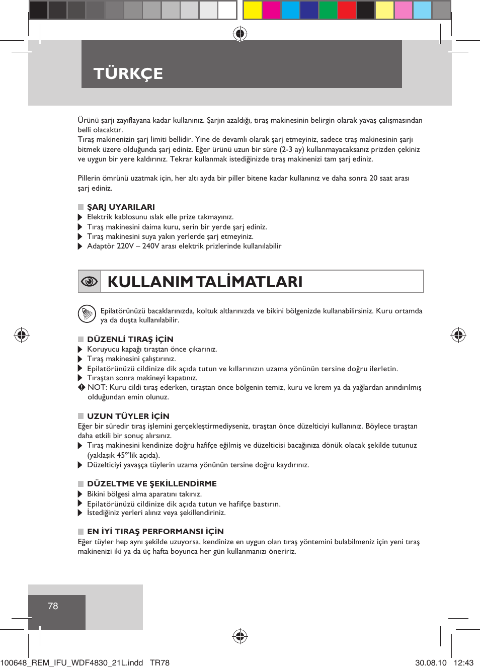 Türkçe, Kullanim talimatlari | Remington WDF4830C User Manual | Page 81 / 111