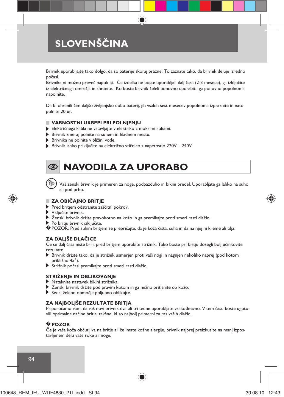 Slovenščina, Navodila za uporabo | Remington WDF4830C User Manual | Page 97 / 111