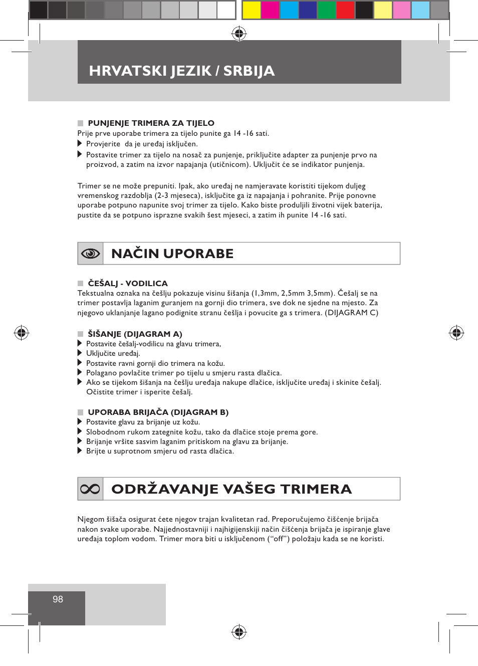 Hrvatski jezik / srbija, Način uporabe, Održavanje vašeg trimera | Remington BHT300 User Manual | Page 100 / 108