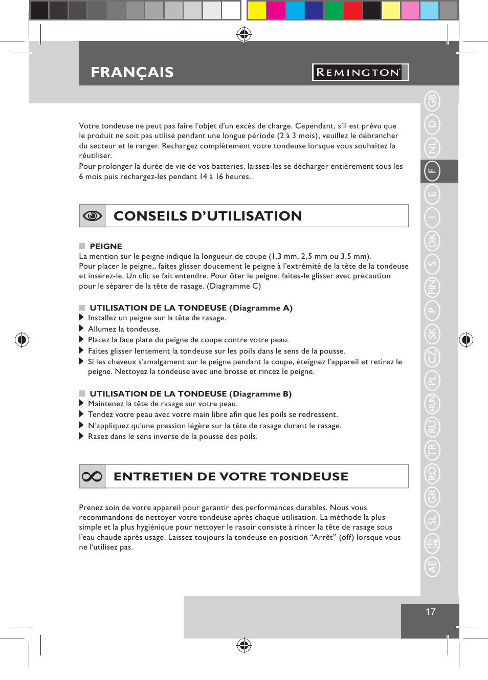 Français, Conseils d’utilisation | Remington BHT300 User Manual | Page 19 / 108