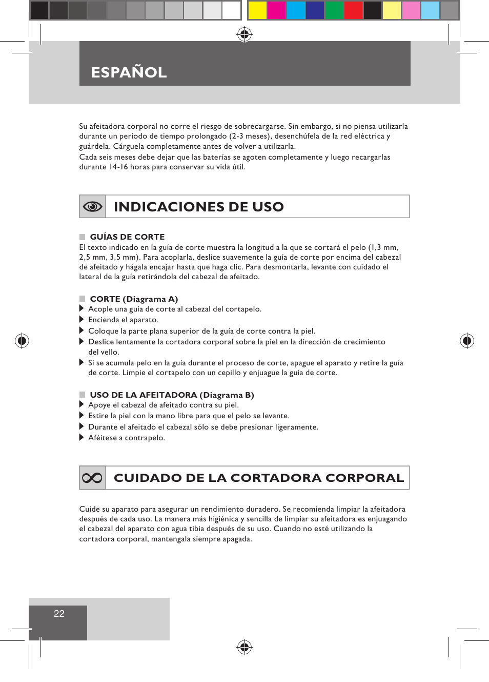 Español, Indicaciones de uso, Cuidado de la cortadora corporal | Remington BHT300 User Manual | Page 24 / 108