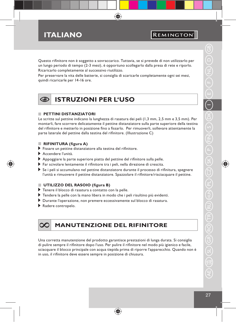 Italiano, Istruzioni per l‘uso | Remington BHT300 User Manual | Page 29 / 108