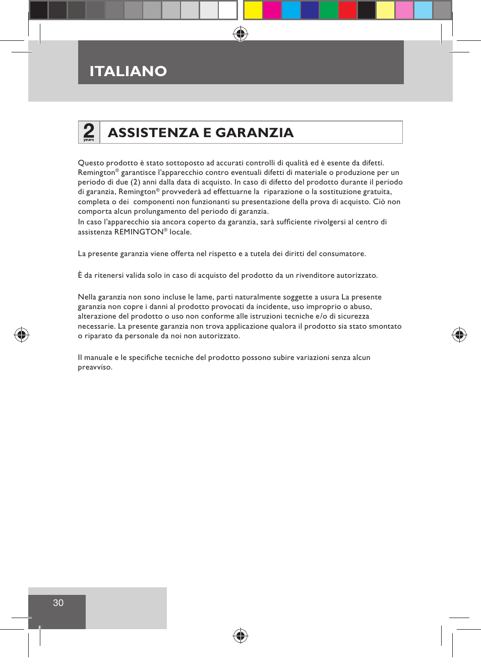 Italiano, Assistenza e garanzia | Remington BHT300 User Manual | Page 32 / 108