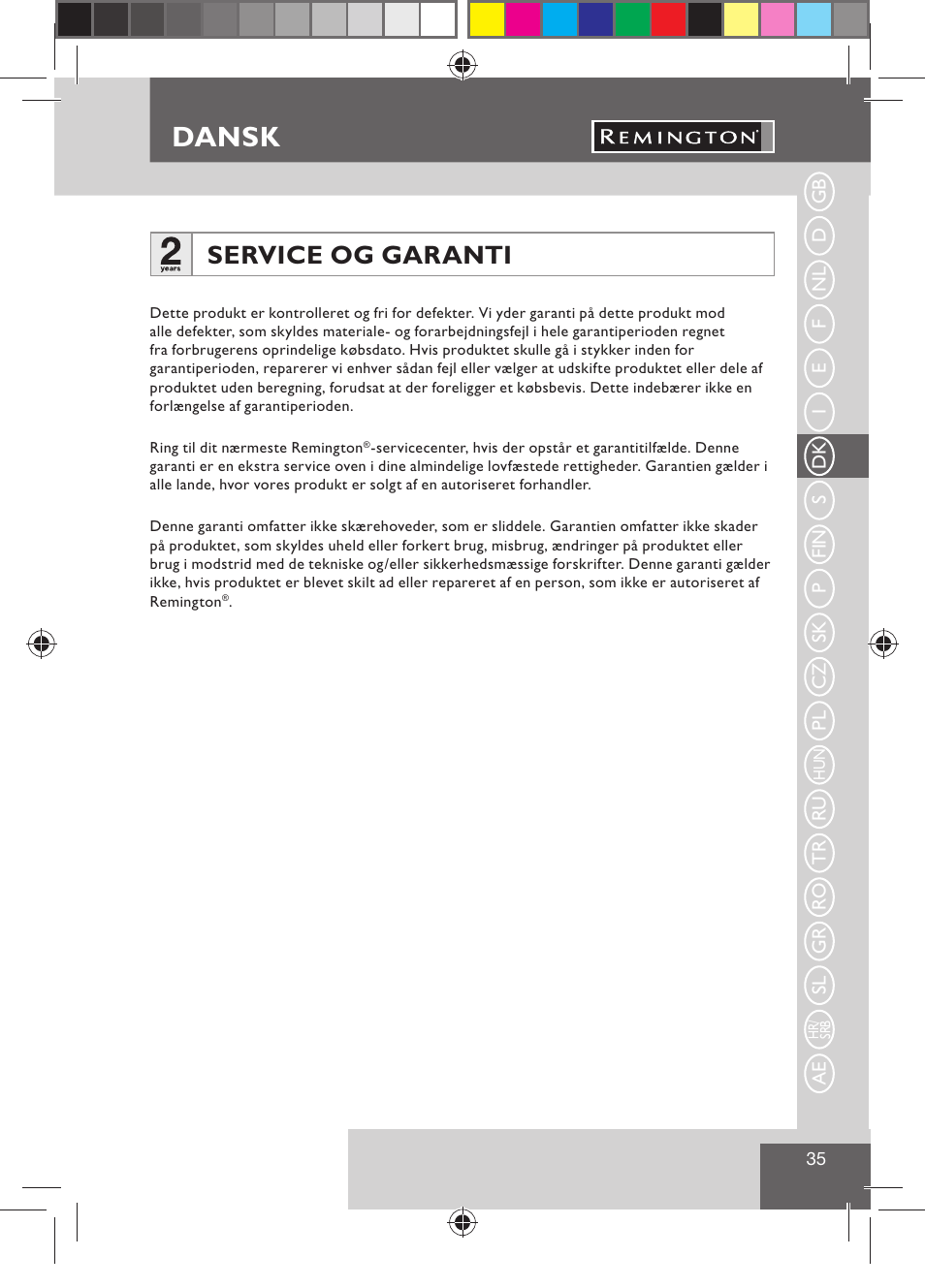 Dansk, Service og garanti | Remington BHT300 User Manual | Page 37 / 108